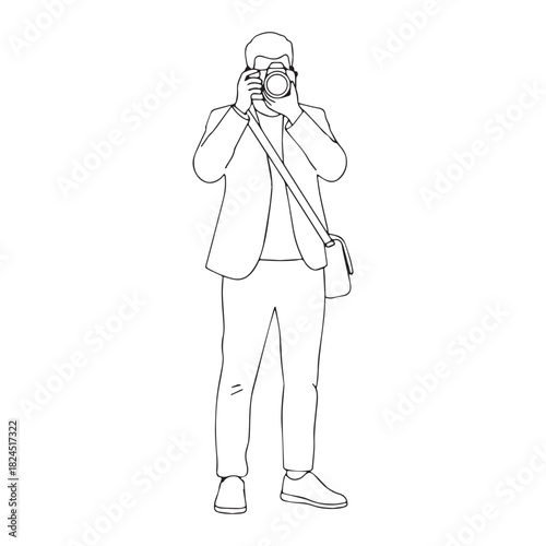 Skilled Outdoor Photographer Line Art – Photographer Vector Drawing with Defined Field Elements – Photographer Drawing – Vector of Photographer – Photographer Sketch