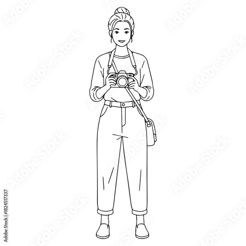 Refined Photographer Line Art – Photographer Vector Artwork Depicting Clean Contoured Silhouette – Photographer Drawing – Line Art Drawing of Photographer – Photographer Icon
