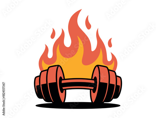 A dumbbell is engulfed in flames, symbolizing a fiery workout.