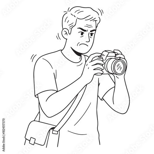 Elegant Photographer Line Art – Photographer Vector Illustration Displaying Sleek Lens Character – Photographer Drawing – Line Art Drawing of Photographer – Photographer Icon