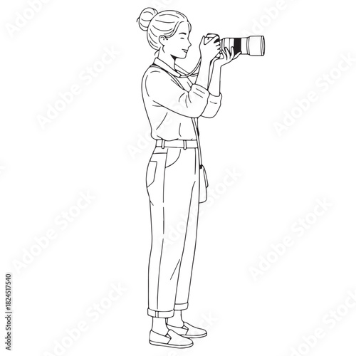 Dedicated Street Photographer Line Art – Photographer Vector Outline with Refined Minimal Shape – Photographer Drawing – Vector of Photographer – Photographer Sketch