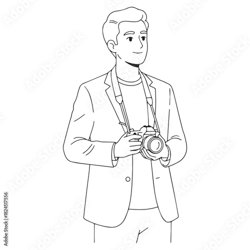 Contemporary Photographer Line Art – Photographer Vector Graphic with Elegant Professional Look – Photographer Drawing – Line Art Drawing of Photographer – Photographer Icon