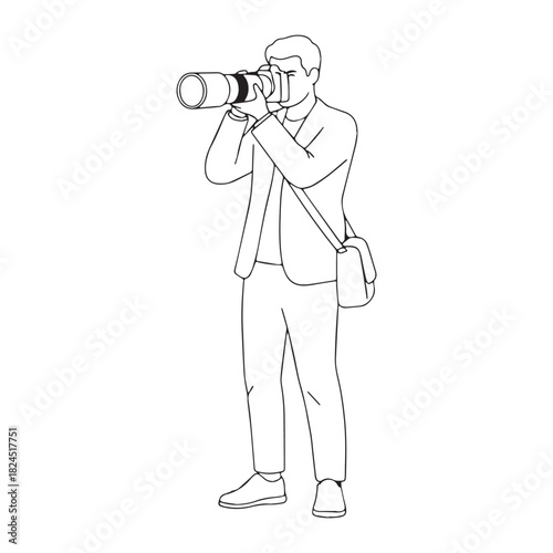 Modern Photographer Line Art – Photographer Vector Illustration with Sleek Minimal Aesthetic – Photographer Drawing – Line Art Drawing of Photographer – Photographer Icon