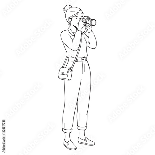 Skilled Studio Photographer Line Art – Photographer Vector Illustration with Clean Composed Form – Photographer Drawing – Line Art Drawing of Photographer – Photographer Icon