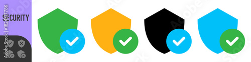 Shield check mark icon or security shield protection icon with tick symbol. Color shield with color check mark tick icon