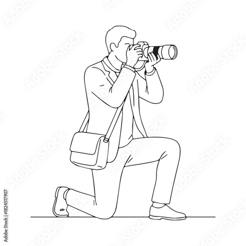Artistic Photographer Line Art – Photographer Vector Outline Drawing with Creative Lens Details – Photographer Drawing – Vector of Photographer – Photographer Sketch