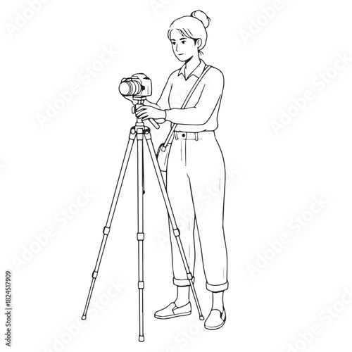 Professional Photographer Line Art – Photographer Vector Illustration with Refined Camera Design – Photographer Drawing – Line Art Drawing of Photographer – Photographer Icon