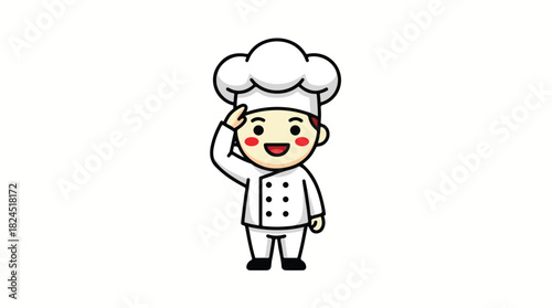 Cute Cartoon Chef Saluting in White Uniform.