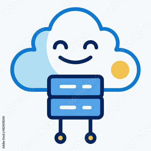 cloud computing concept with cartoon server smiling