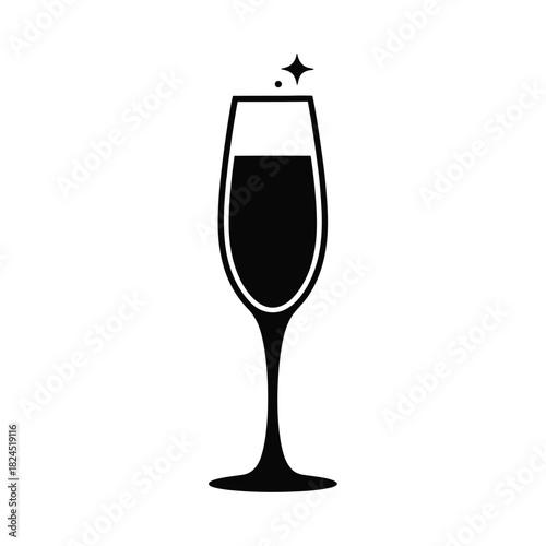 Elegant champagne flute with bubbles silhouette