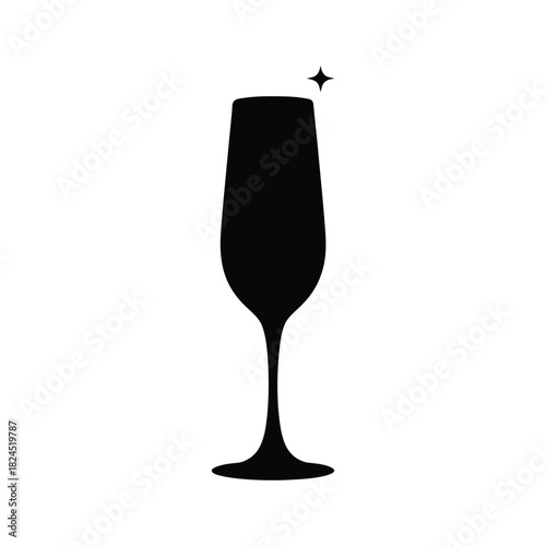 Elegant champagne flute glass silhouette on white background silhouette