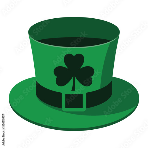 A vibrant green top hat featuring a prominent shamrock design, embodying the festive spirit of st patricks day and irish heritage, perfect for holiday celebrations, isolated on