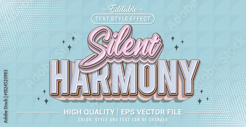 Editable text effect vector “Silent Harmony”, featuring soft, minimal, calming typography that expresses peaceful balance, gentle mood, and quiet elegance.