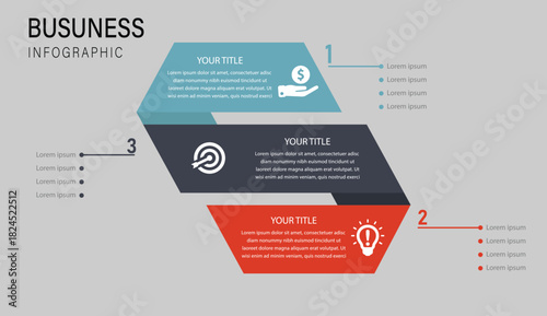 Business Step Infographic, Three-Level Workflow Diagram, Layered Business Process, Corporate Timeline Layout, Modern Step-by-Step Infographic, Strategic Progress Chart, Horizontal Business Flow, 