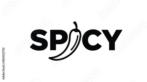 Spicy text with chili pepper icon.