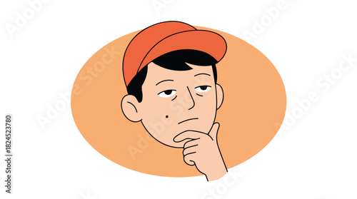 Thoughtful Young Man in Cap Pondering a Decision.