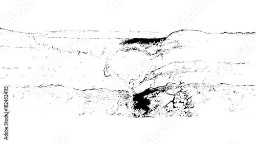 Gritty distressed edge texture: monochrome grunge overlay on white background Vector, illustration