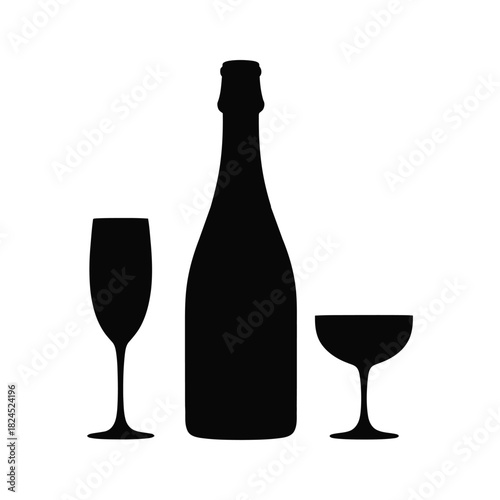 Champagne bottle and glasses celebration silhouette