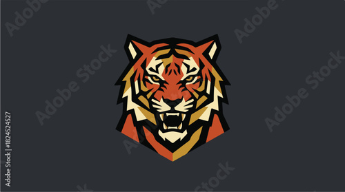 Fierce Tiger Head Roaring Mascot Logo Design.
