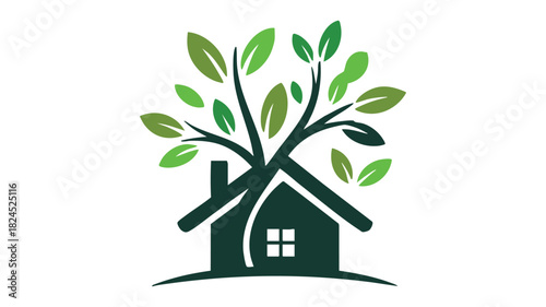 Eco-house with green tree leaves