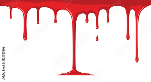 Illustration of red paint or blood dripping from a surface on a white background.