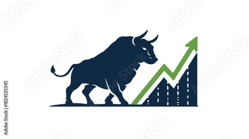 Bull Market Stock Growth Icon, Financial Investment Success Symbol with Upward Arrow and Chart