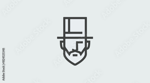 Minimalist Line Art Portrait of a Man with a Top Hat and Beard.