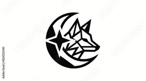 Geometric Fox Head with Crescent Moon and Star Logo.