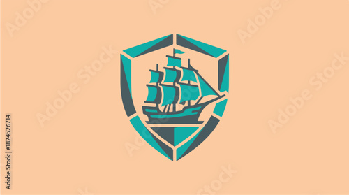Sailing Ship Shield Logo Design.