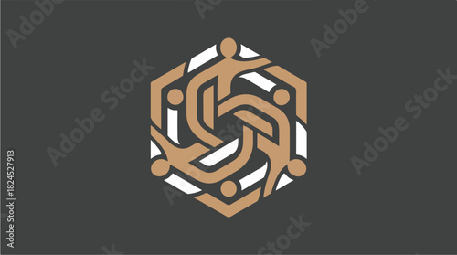 Interconnected Human Figures Forming a Hexagonal Pattern Representing Community and Teamwork.