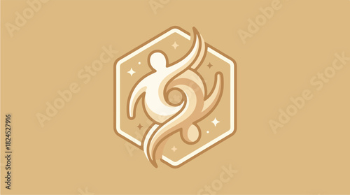 Abstract Human Figures Intertwined in a Hexagonal Frame.