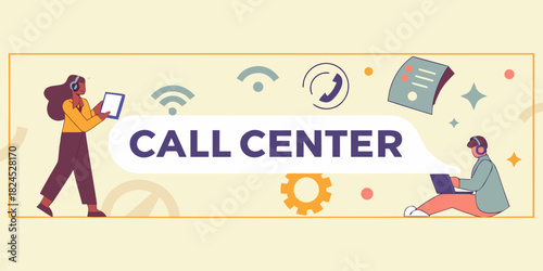 Call center assistance banner with customer service representative