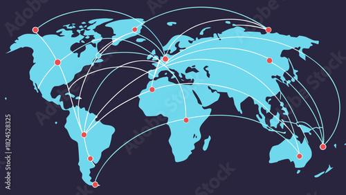 Global network connecting across continents, illustrating worldwide communication and business