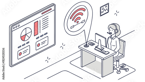 Customer service representative assisting through online conference