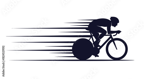 Silhouette of a cyclist speeding along a road, with motion lines indicating speed.