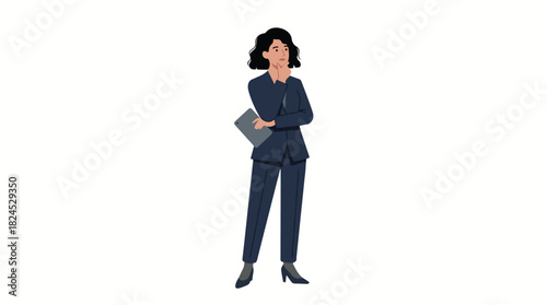 Confident Businesswoman Standing with Folder in Professional Attire.