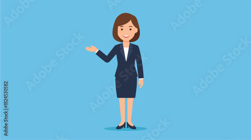 Professional Businesswoman Presenting with Open Hand Gesture.