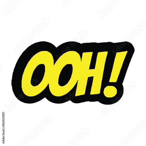 A yellow ooh exclamation with black outline on a white background in a cartoon comic book style