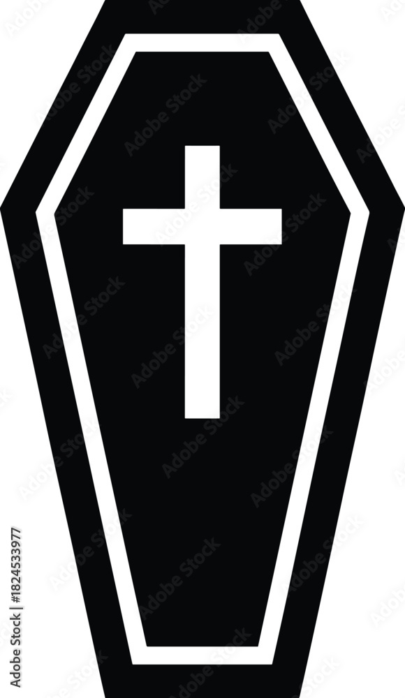 Obraz premium Black coffin with white cross icon death funeral