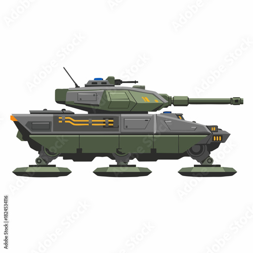 Futuristic military tank with advanced technology and design.