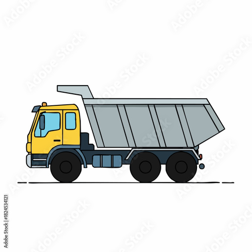 Cartoon style dump truck heavy construction vehicle illustration.