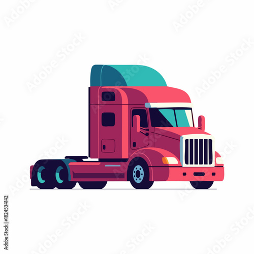 Red semi truck illustration on white background for transportation and delivery.