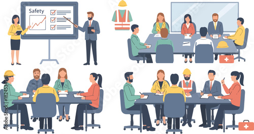 Business Meeting with Safety Focus in Conference Room Modern Office