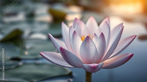patera. Water lily petals unfolding at dawn with morning dew on serene pond. gardening catalogs, home-decor guides, designed for gardening and botanical catalogs, used by ngo communicators.