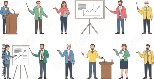 Group of Business Professionals Presenting Data and Charts in Meeting Room