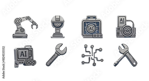 Illustration of ai technology robot arm wrench circuit engineering automation future system tools