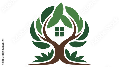 Green house tree logo design icon