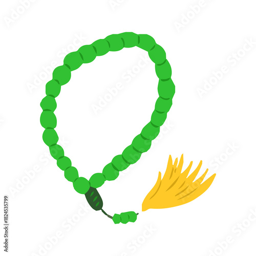 Hand Drawn Green Islamic Prayer Beads Tasbih Illustration