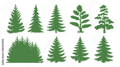 Green tree and bush silhouettes