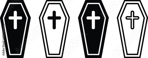 Four Coffin Icons With Crosses Black and White casket